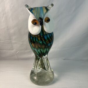 9 Inch Art Glass Handblown Glass Murano Style Owl Figurine